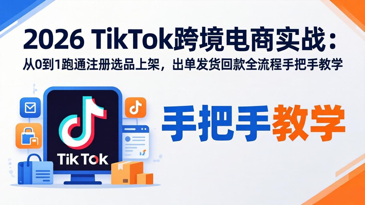 2026TikTok跨境电商实战：从0到1跑通注册选品上架，出单发货回款全流程手把手教学-惠声资源站