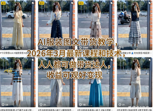 AI服装图文带货教学，2026年3月最新课程和技术，人人都可做带货达人，收益可观好变现-惠声资源站
