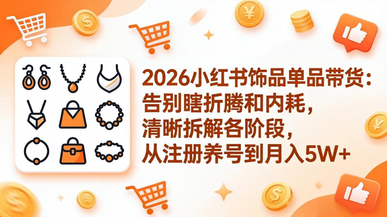 2026小红书饰品单品带货：告别瞎折腾和内耗，清晰拆解各阶段，从注册养号到月入5W+-惠声资源站