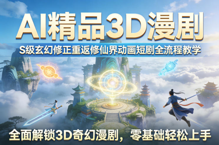 AI精品3D漫剧S级玄幻修正重返修仙界动画短剧全流程教学，全面解锁3D奇幻漫剧，零基础轻松上手-惠声资源站