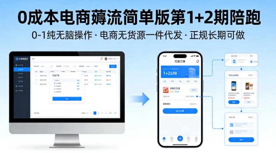 0成本电商薅流简单版第1+2期陪跑，0-1纯无脑操作，电商无货源一件代发，正规长期可做-惠声资源站