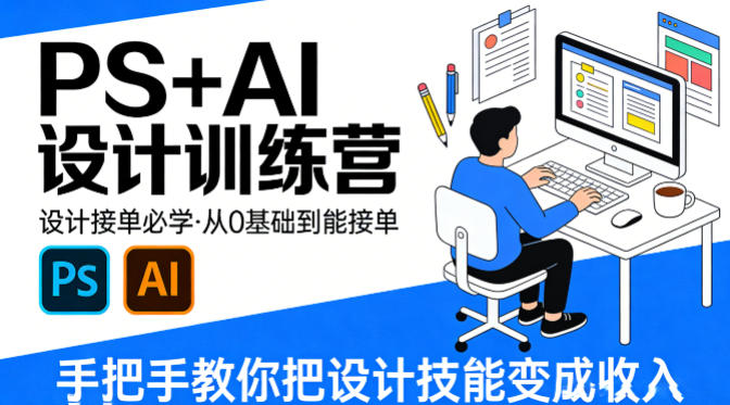 设计接单必学，PS+AI设计训练营，从0基础到能接单，手把手教你把设计技能变成收入-惠声资源站