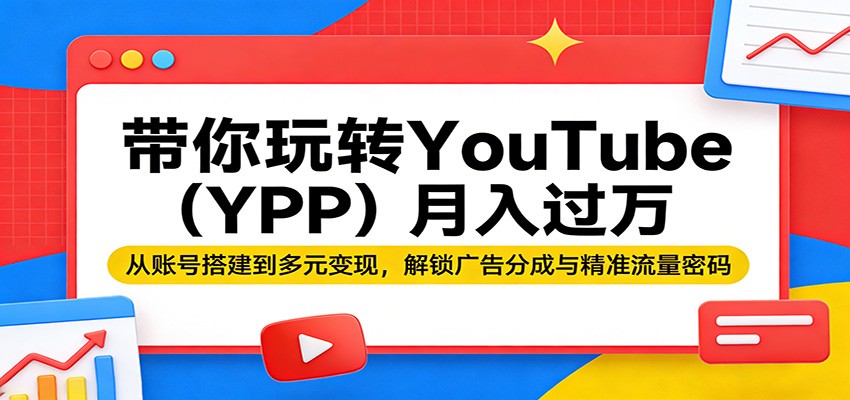 带你玩转YouTube(YPP)月入过万：从账号搭建到多元变现，解锁广告分成与精准流量密码-惠声资源站