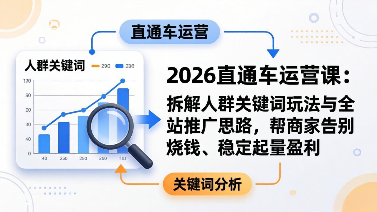 2026直通车运营课：拆解人群关键词玩法与全站推广思路，帮商家告别烧钱、稳定起量盈利-惠声资源站