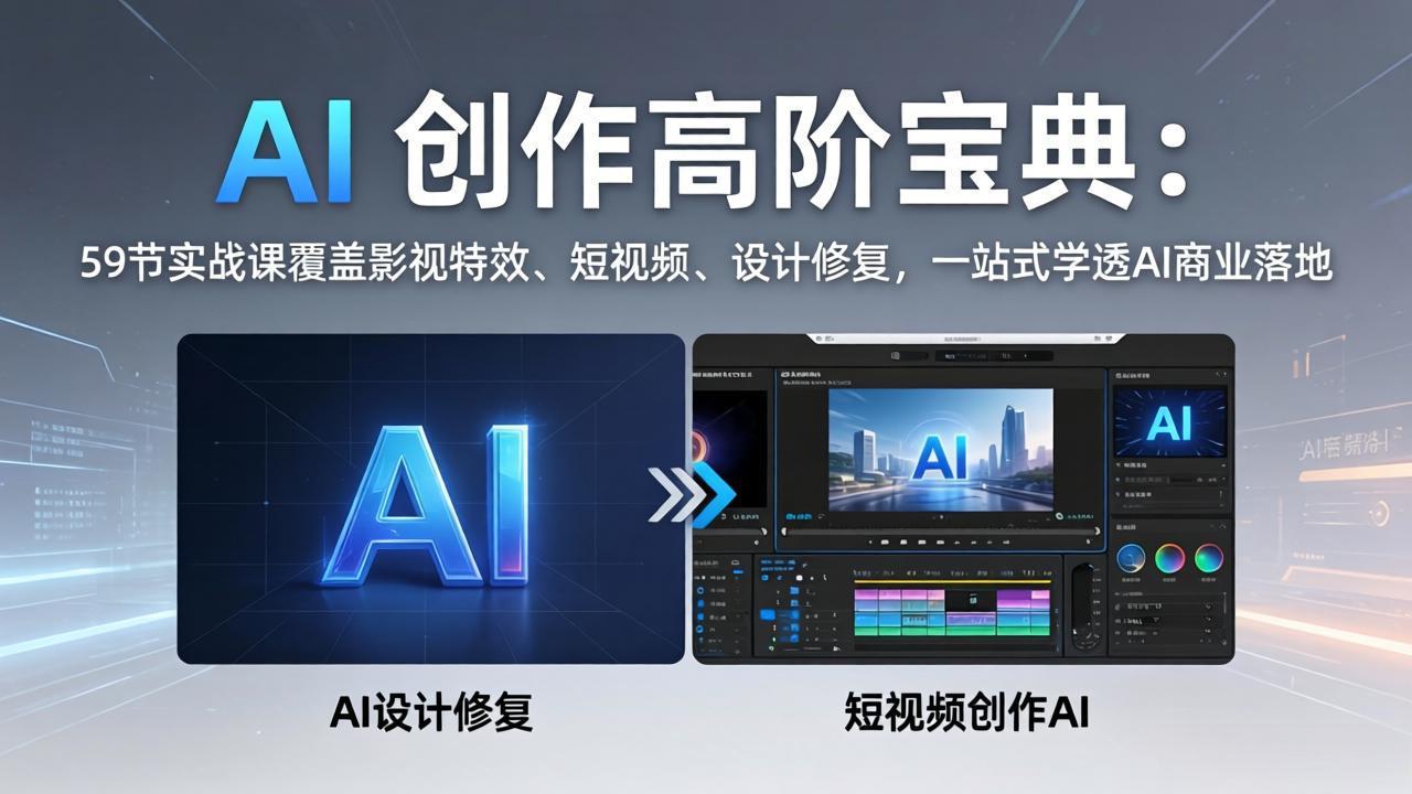 AI 创作高阶宝典：59节实战课覆盖影视特效、短视频、设计修复，一站式学透AI商业落地-惠声资源站