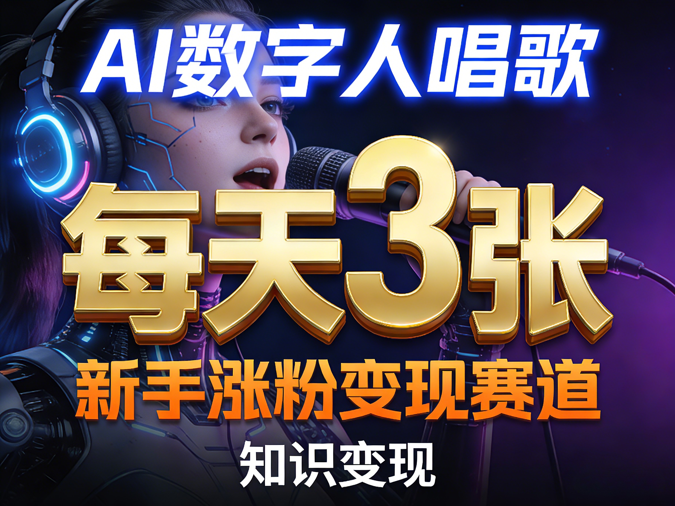 AI数字人唱歌，新手涨粉变现赛道，每天3张和知识付费，副业必备-惠声资源站