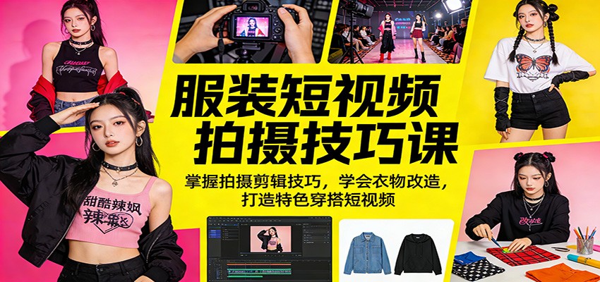服装短视频拍摄技巧课：掌握拍摄剪辑技巧，学会衣物改造，打造特色穿搭短视频-惠声资源站