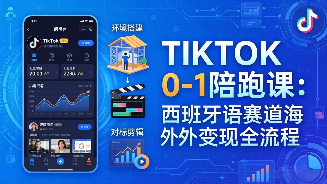 TIKTOK 0-1 陪跑课：从环境搭建到刷对标剪辑，西班牙语赛道海外变现全流程-惠声资源站