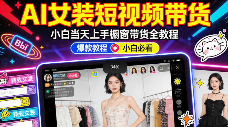 AI女装短视频橱窗带货：小白零门槛当天上手，高佣金爆款轻松賺！-惠声资源站