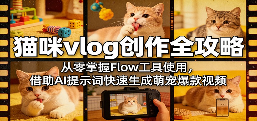 猫咪vlog创作全攻略：从零掌握Flow工具使用，借助AI提示词快速生成萌宠爆款视频-惠声资源站