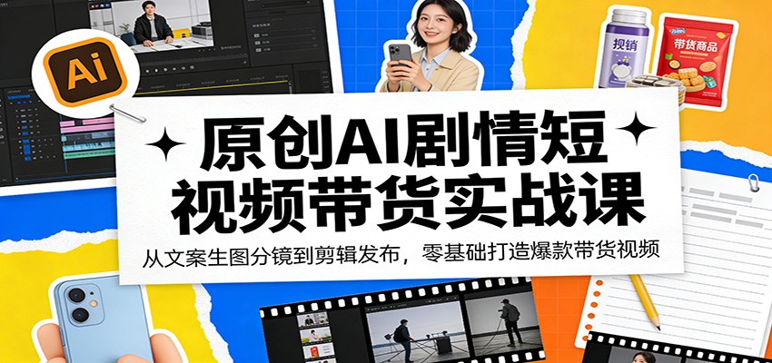原创AI剧情短视频带货实战课：从文案生图分镜到剪辑发布，零基础打造爆款带货视频-惠声资源站
