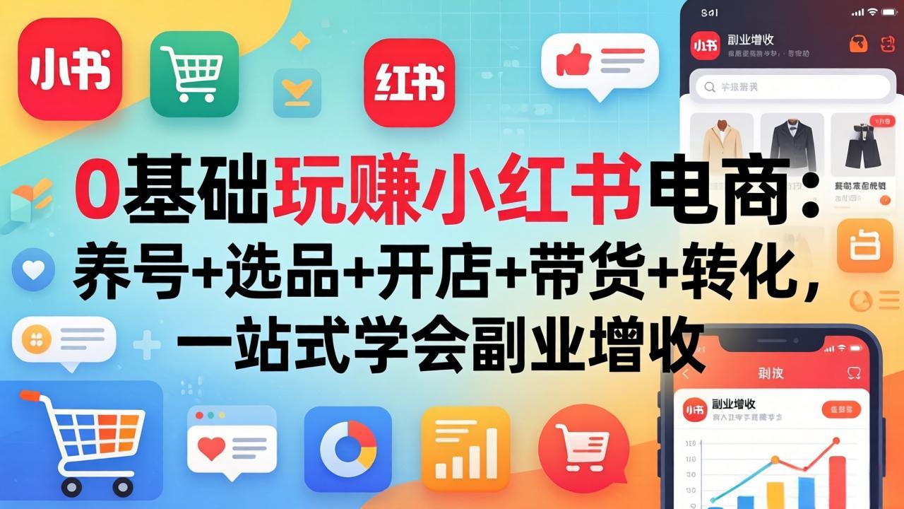 0基础玩赚小红书电商：养号+选品+开店+带货+转化，一站式学会副业增收-惠声资源站