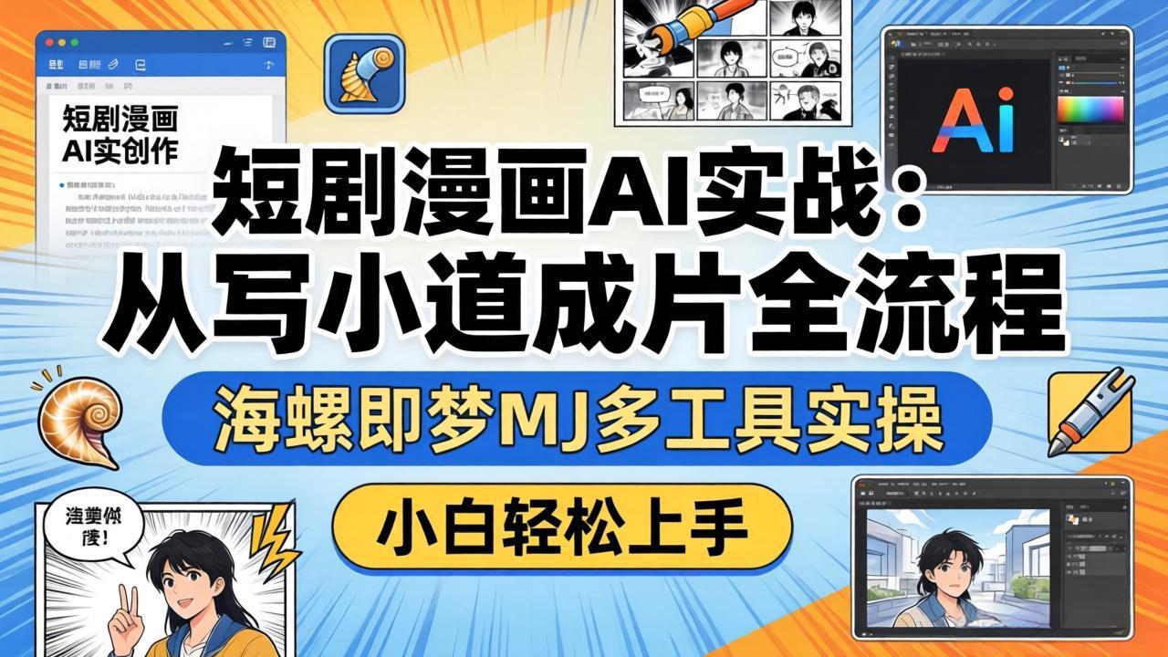 短剧漫画AI实战：从写小说到成片全流程，海螺即梦MJ多工具实操，小白轻松上手-惠声资源站