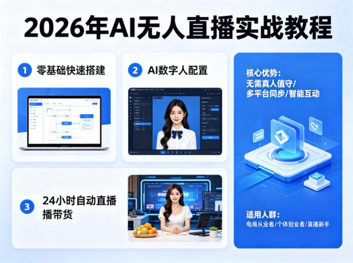 2026年AI无人直播实战教程，零基础也能快速搭建AI数字人无人直播间，实现24小时自动直播带货-惠声资源站