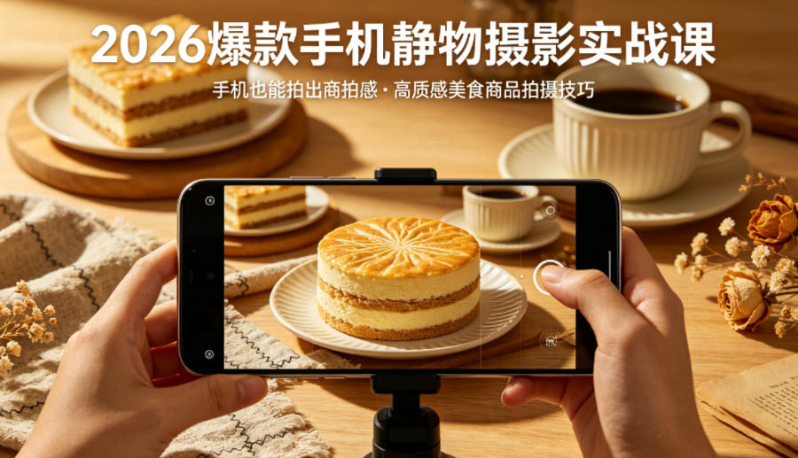 2026爆款手机静物摄影实战课，手机也能拍出商拍感，学会拍出高质感美食商品-惠声资源站