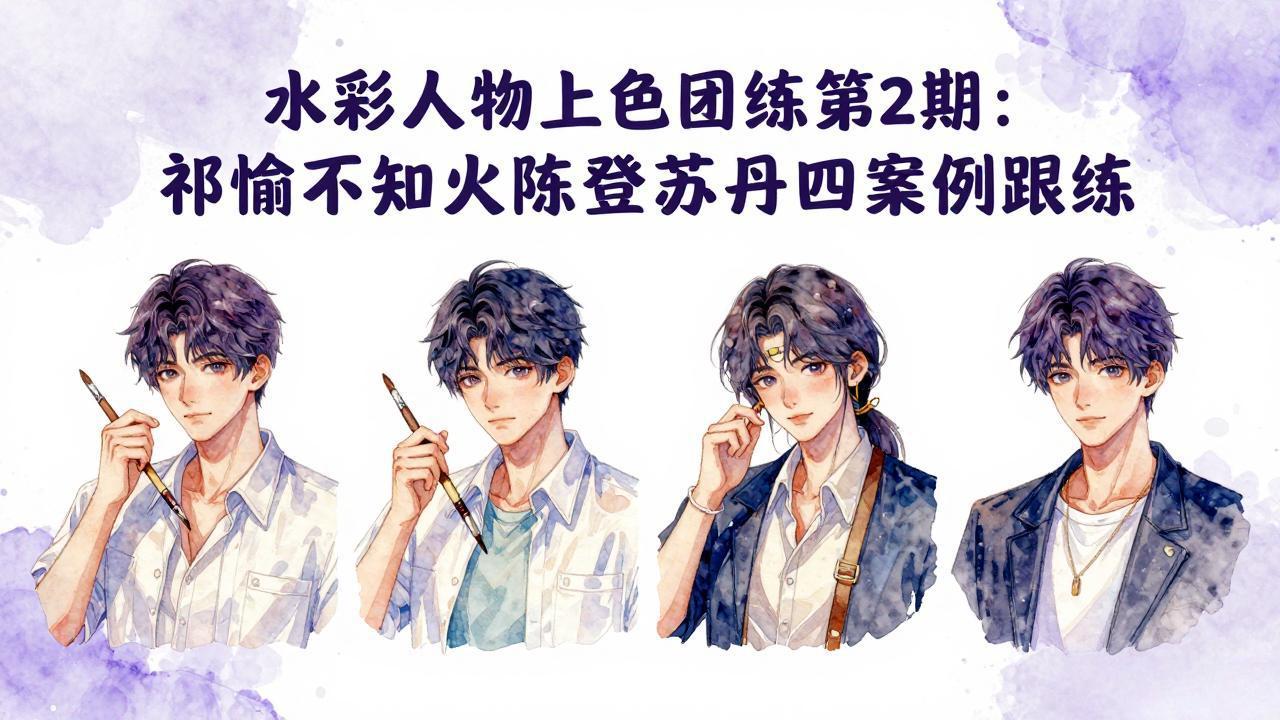 水彩人物上色团练第2期：祁煜不知火陈登苏丹四案例跟练，手把手提升绘画能力-惠声资源站