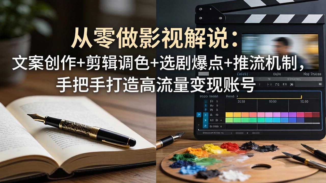 从零做影视解说：文案创作+剪辑调色+选剧爆点+推流机制，手把手打造高流量变现账号-惠声资源站