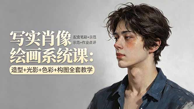 写实肖像绘画系统课：造型+光影+色彩+构图全套教学，配套笔刷+示范+作业点评-惠声资源站