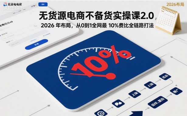 无货源电商不备货实操课2.0，2026年布局，从0到1全网最低10%费比全链路打法【更新26年4月】-惠声资源站