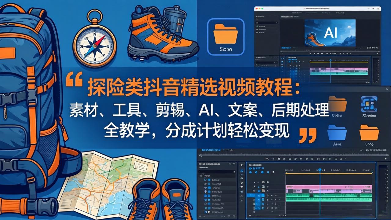 探险类抖音精选视频教程：素材、工具、剪辑、AI、文案、后期处理全教学，分成计划轻松变现-惠声资源站