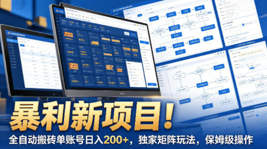 暴利新项目！全自动搬砖单账号日入200+，独家矩阵玩法，保姆级操作【揭秘】-惠声资源站