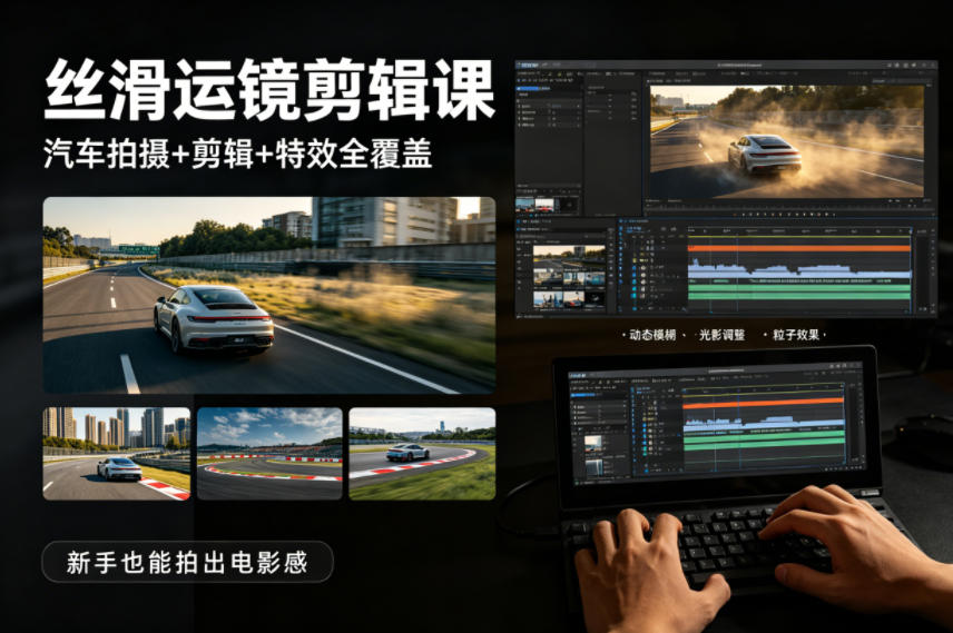 大叔丝滑运镜剪辑课，汽车拍摄+剪辑+特效全覆盖，新手也能拍出电影感-惠声资源站