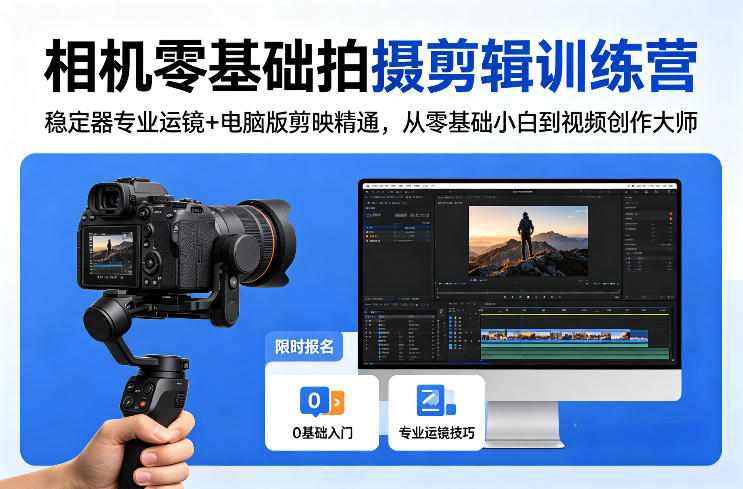 相机零基础拍摄剪辑训练营：稳定器专业运镜+电脑版剪映精通，从零基础小白到视频创作大师-惠声资源站