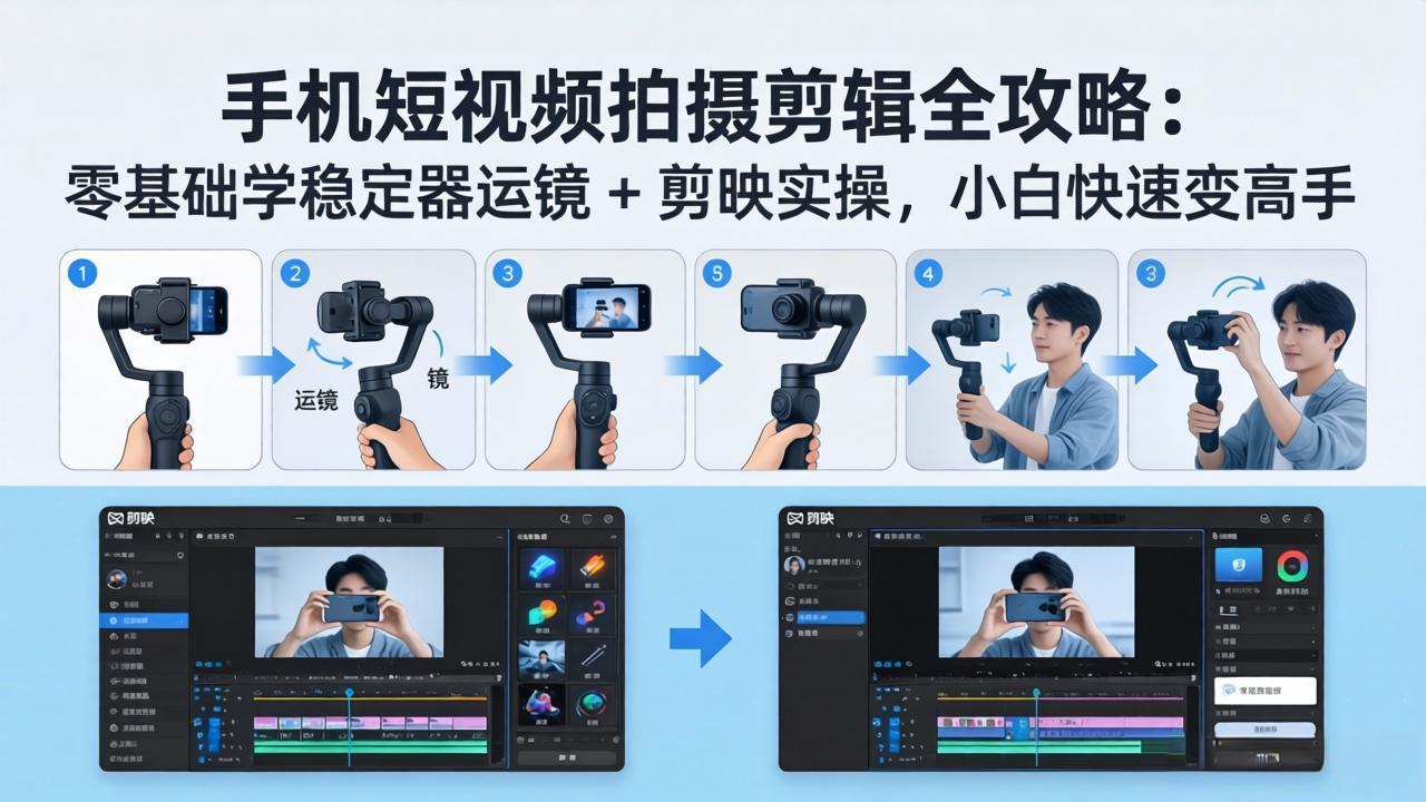 手机短视频拍摄剪辑全攻略：零基础学稳定器运镜 + 剪映实操，小白快速变高手-惠声资源站