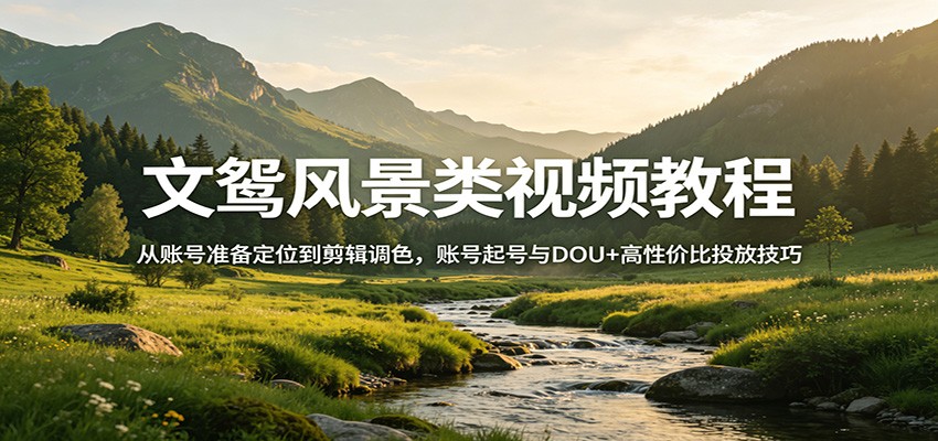 文鸳风景类视频教程：从账号准备定位到剪辑调色，账号起号与DOU+高性价比投放技巧-惠声资源站