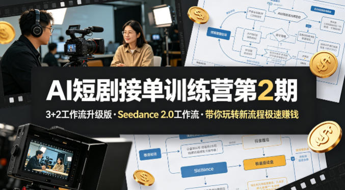 AI短剧接单训练营第2期，3+2工作流升级版，Seedance 2.0工作流，带你玩转新流程极速賺钱-惠声资源站