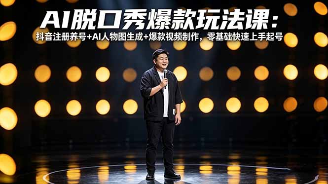 AI脱口秀爆款玩法课：抖音注册养号+AI人物图生成+爆款视频制作，零基础快速上手起号-惠声资源站