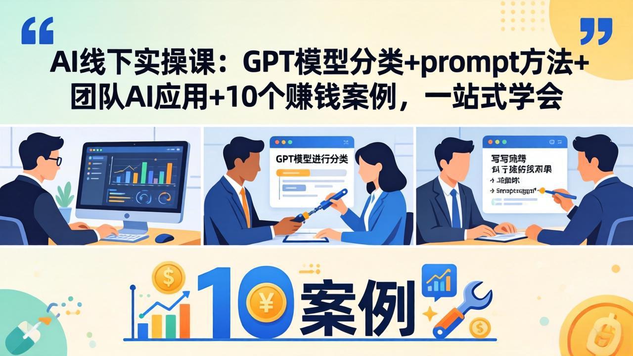 AI线下实操课：GPT模型分类+prompt方法+团队AI应用+10个赚钱案例，一站式学会-惠声资源站