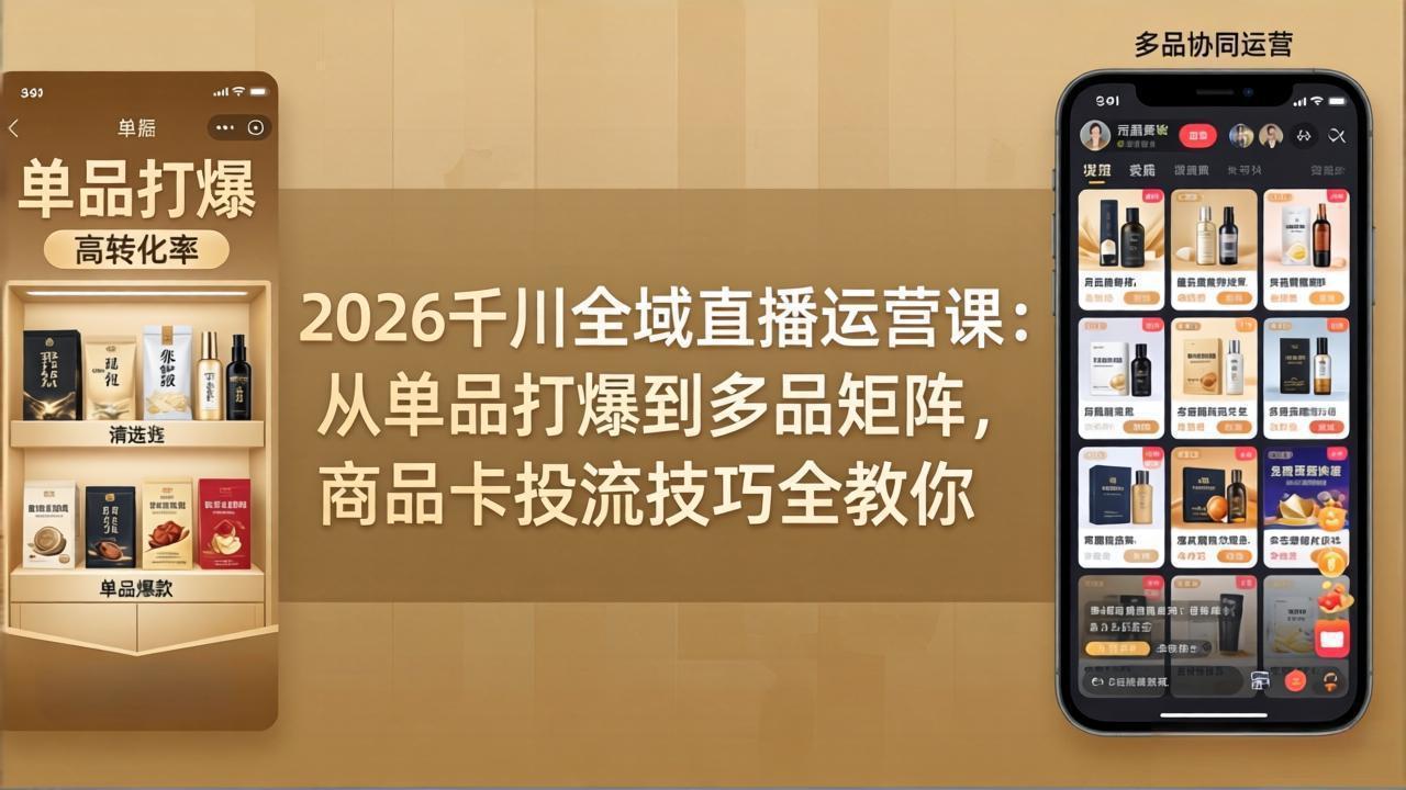 2026千川全域直播运营课：从单品打爆到多品矩阵，商品卡投流技巧全教你-惠声资源站
