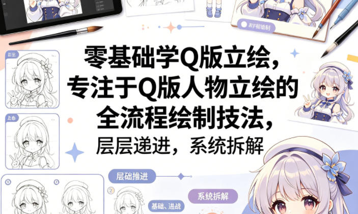 零基础学Q版立绘，专注于Q版人物立绘的全流程绘制技法，层层递进，系统拆解-惠声资源站
