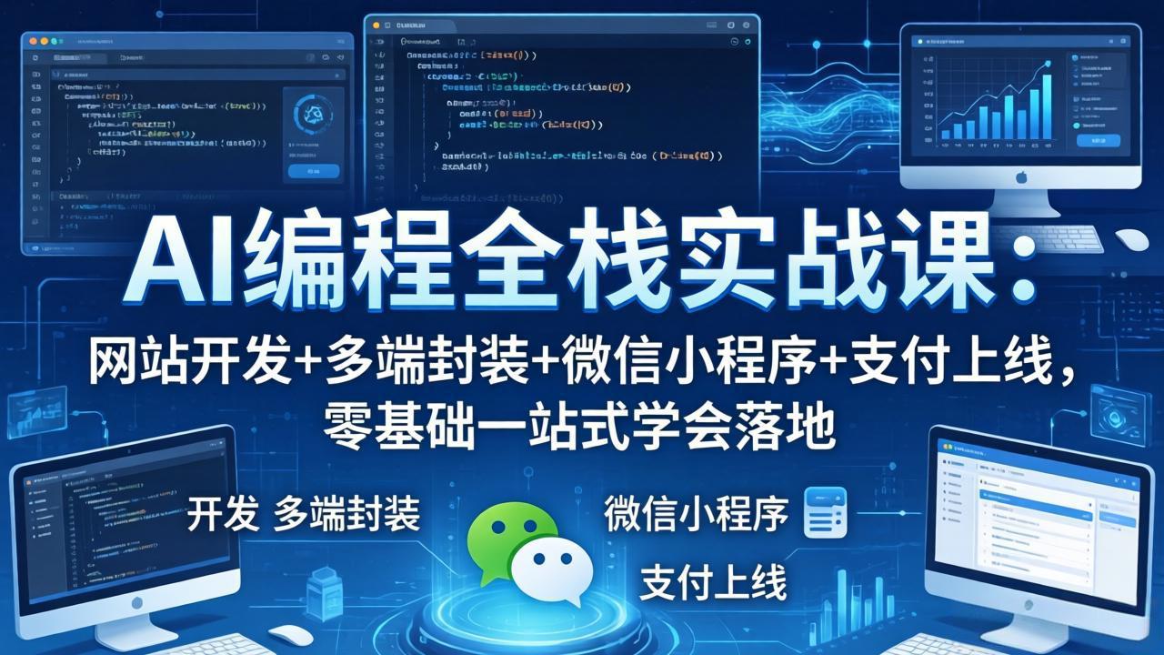 AI编程全栈实战课：网站开发+多端封装+微信小程序+支付上线，零基础一站式学会落地-惠声资源站