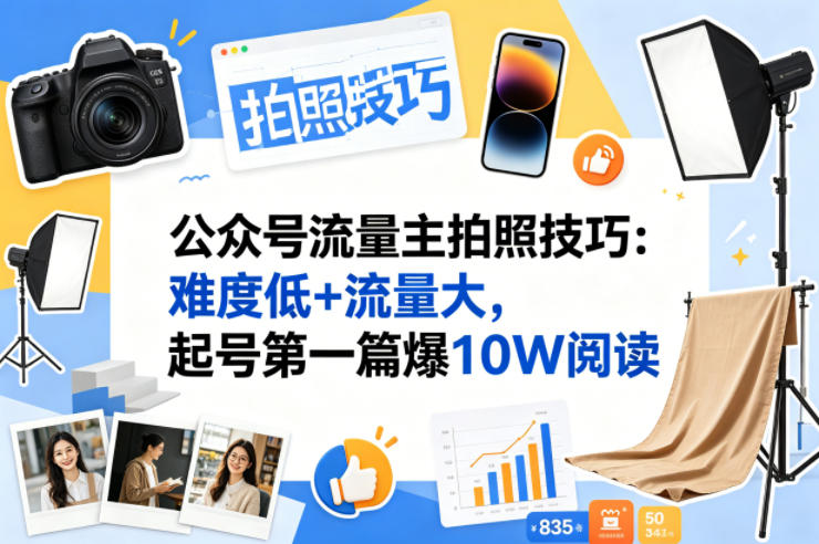 公众号流量主之拍照技巧赛道，难度低+流量大，起号第一篇就爆了10w阅读-惠声资源站