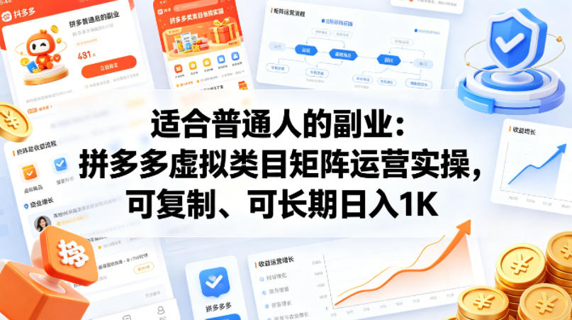 适合普通人的副业：拼多多虚拟类目矩阵运营实操，可复制、可长期日入1K【揭秘】-惠声资源站