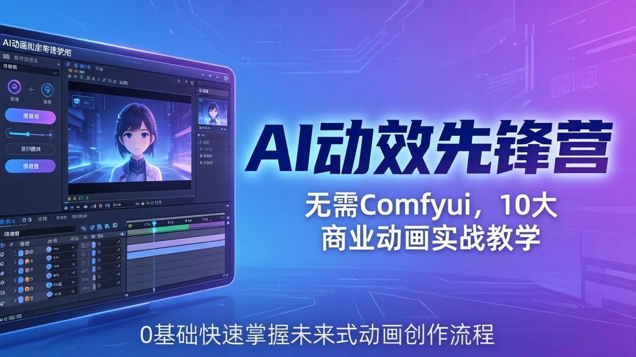 AI 动效先锋营：无需Comfyui，10大商业动画实战教学，0基础快速掌握未来式动画创作流程-惠声资源站