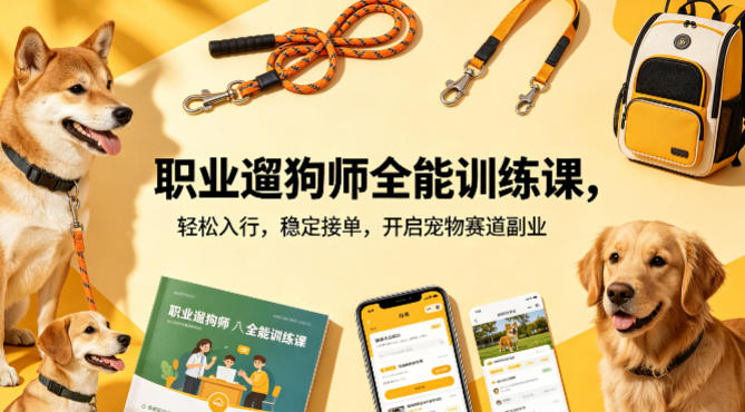 职业遛狗师全能训练课，轻松入行，稳定接单，开启宠物赛道副业-惠声资源站