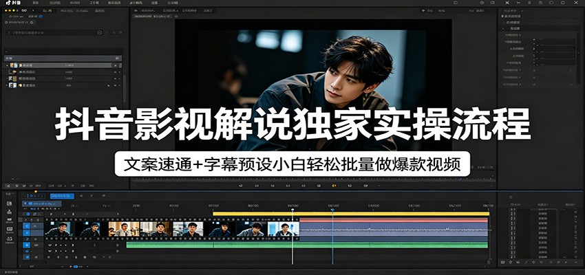 抖音影视解说独家实操流程，文案速通+字幕预设小白轻松批量做爆款视频-惠声资源站