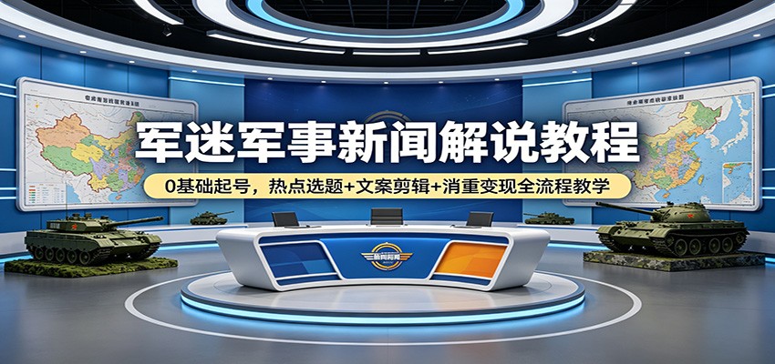 军迷军事新闻解说教程：0基础起号，热点选题+文案剪辑+消重变现全流程教学-惠声资源站