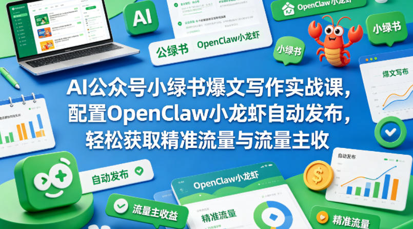 AI公众号小绿书爆文写作实战课，配置OpenClaw小龙虾自动发布，轻松获取精准流量与流量主收益-惠声资源站
