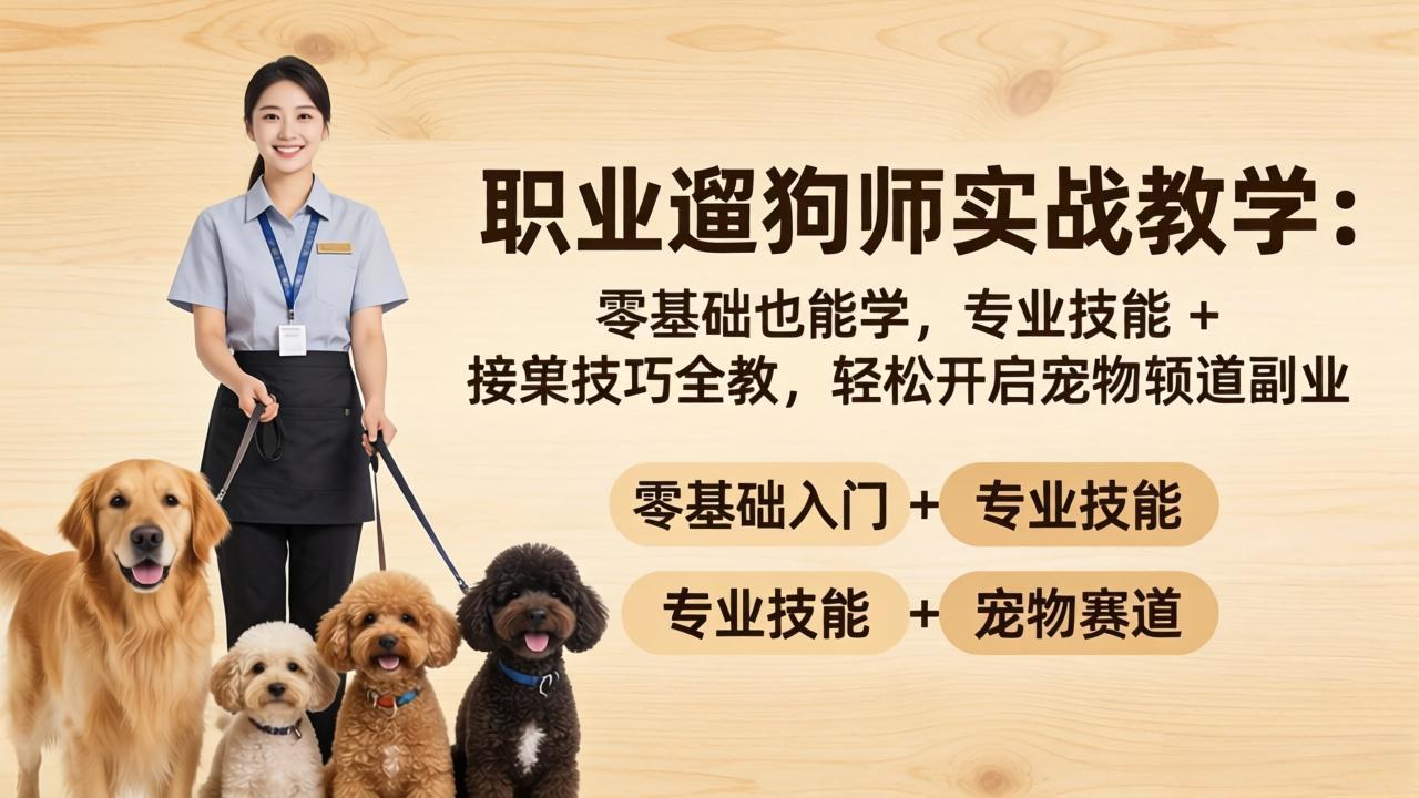 职业遛狗师实战教学：零基础也能学，专业技能 + 接单技巧全教，轻松开启宠物赛道副业-惠声资源站