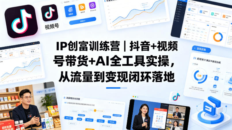 IP创富训练营｜抖音+视频号带货+AI全工具实操，从流量到变现闭环落地-惠声资源站