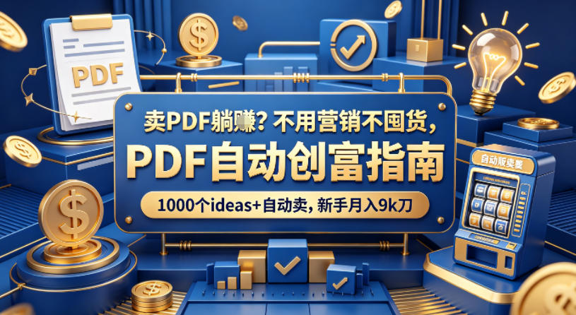 卖PDF躺賺？不用营销不囤货，PDF自动创富指南，1000个ideas+自动卖，新手月入9k刀【原创双语字幕】-惠声资源站