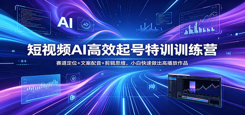 短视频AI高效起号特训训练营：赛道定位+文案配音+剪辑思维，小白快速做出高播放作品-惠声资源站