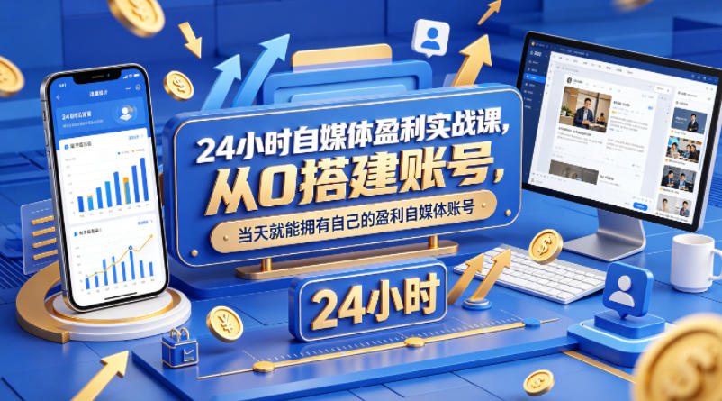 24小时自媒体盈利实战课，从0搭建账号，当天就能拥有自己的盈利自媒体账号-惠声资源站
