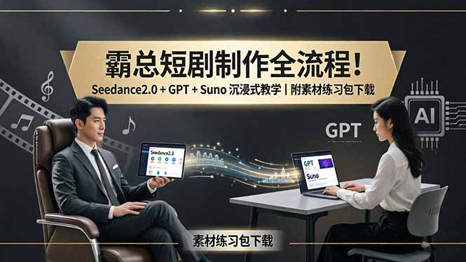 霸总短剧制作全流程！Seedance2.0 + GPT + Suno 沉浸式教学｜附素材练习包下载-惠声资源站