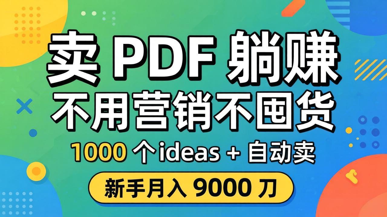 卖 PDF 躺赚？不用营销不囤货，1000 个 ideas + 自动卖，新手月入 9000 刀【原创双语字幕】-惠声资源站