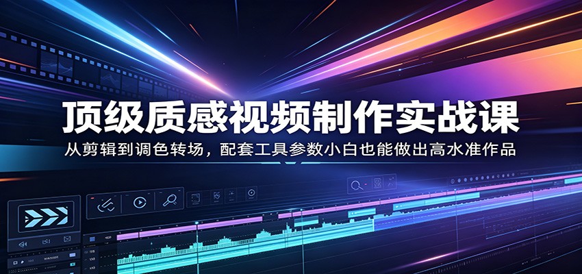 顶级质感视频制作实战课：从剪辑到调色转场，配套工具参数小白也能做出高水准作品-惠声资源站